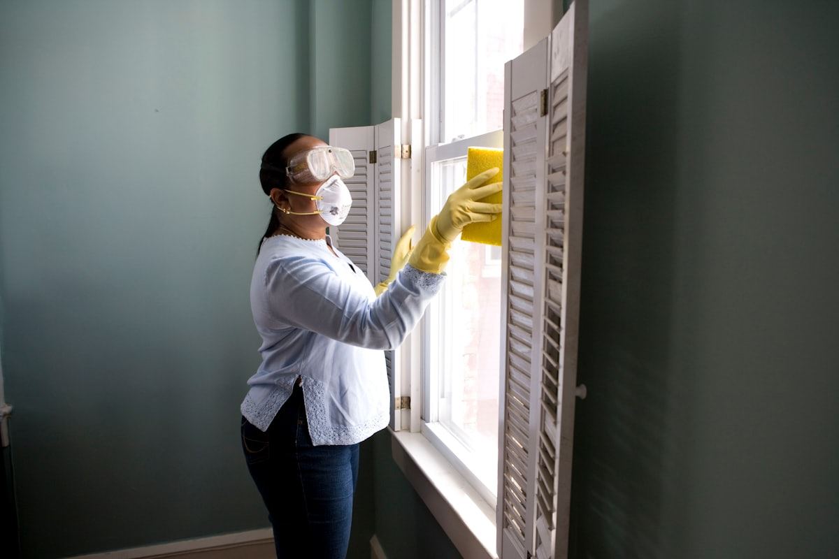 Professional cleaning team at work in a commercial building